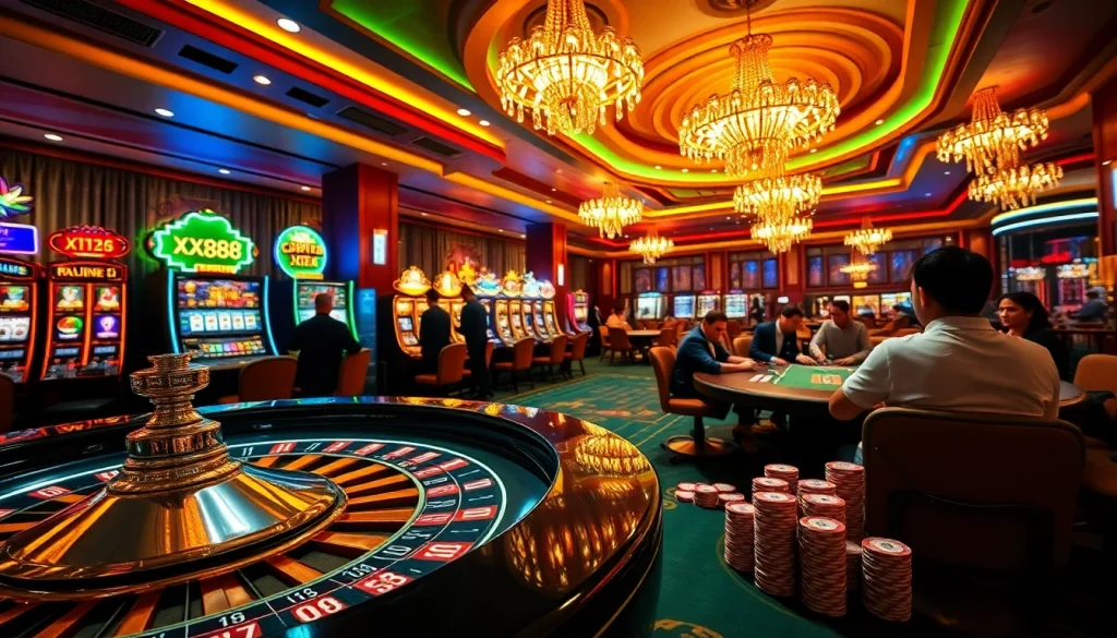 Experience the excitement of XX88 as players engage at a lively casino table with chips and cards.