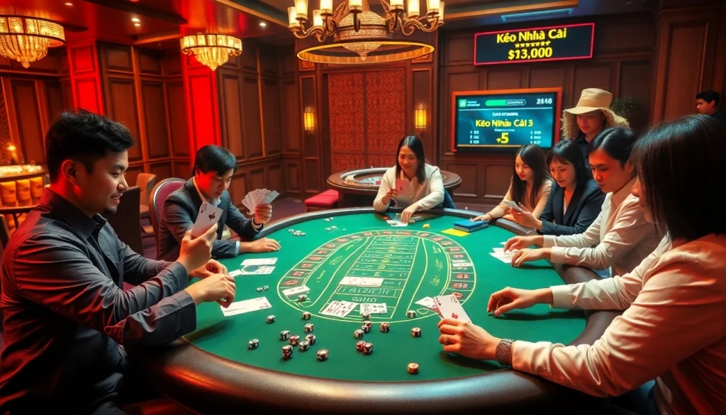 Kèo Nhà Cái 5 shows players strategizing at a blackjack table, immersed in the casino experience.